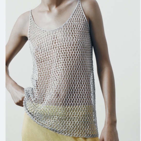 Zara Tops - Zara Silver Open-Knit Metallic Tank
